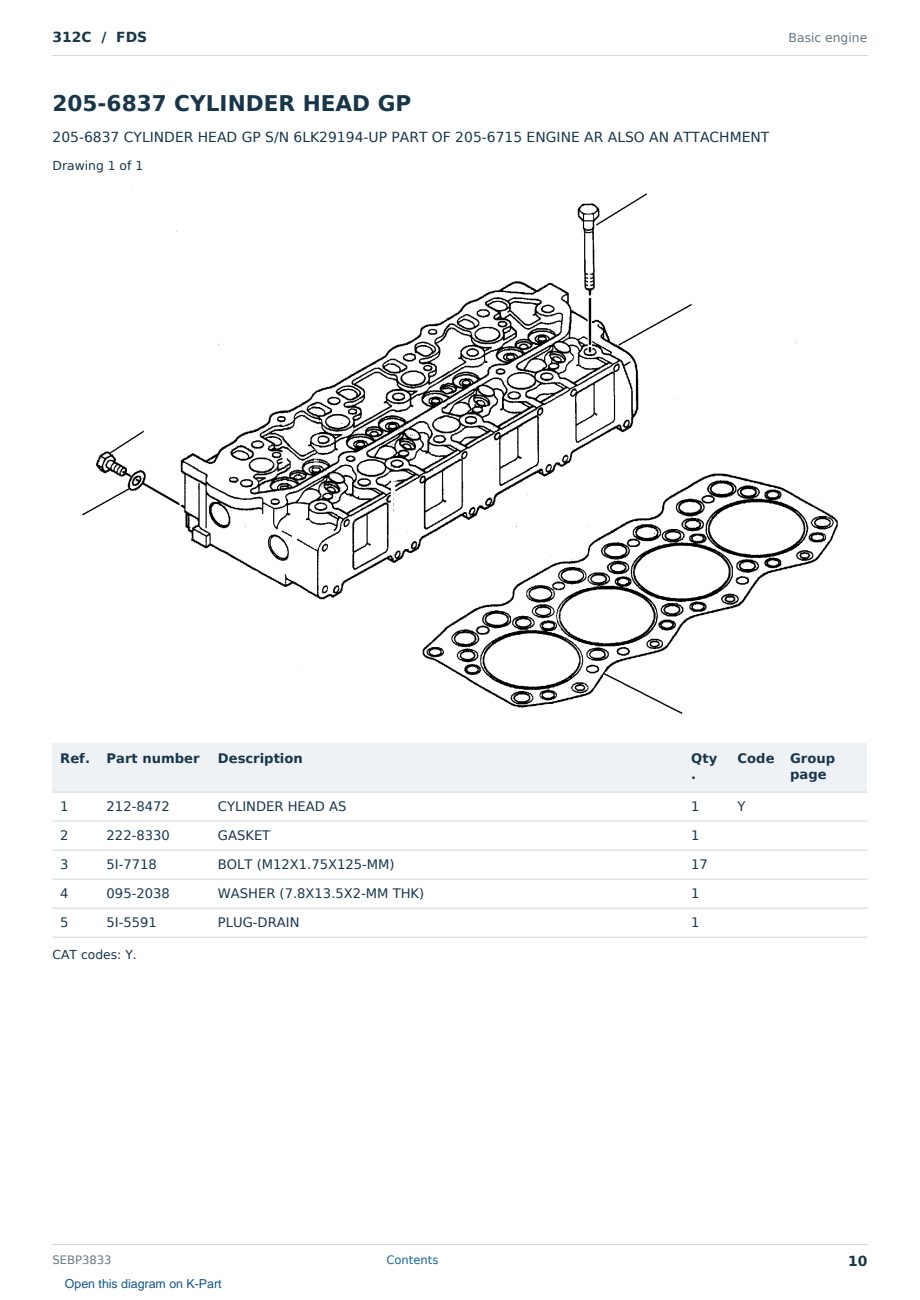 Caterpillar 312C S/N FDS Partsbook SEBP3833 (English) - sample page 10 of 10 Caterpillar 312C S/N FDS Partsbook SEBP3833 (English) - sample page 10 of 10