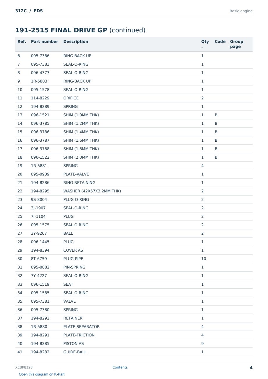 Caterpillar 312C S/N FDS Partsbook XEBP8128 (English) - sample page 4 of 8 Caterpillar 312C S/N FDS Partsbook XEBP8128 (English) - sample page 4 of 8
