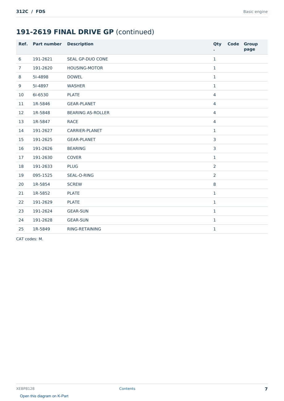 Caterpillar 312C S/N FDS Partsbook XEBP8128 (English) - sample page 7 of 8 Caterpillar 312C S/N FDS Partsbook XEBP8128 (English) - sample page 7 of 8