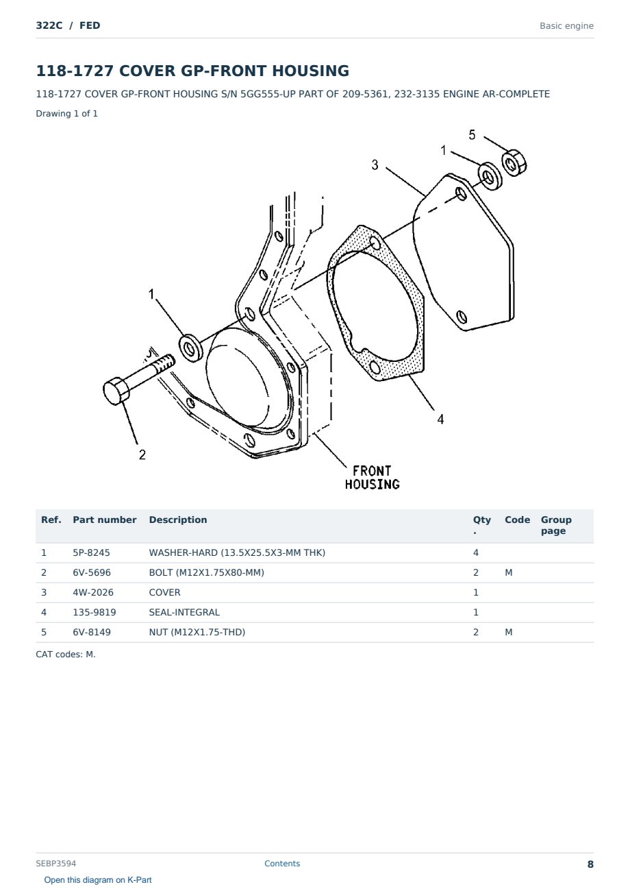 Caterpillar 322C S/N FED Partsbook SEBP3594 (English) - sample page 8 of 10 Caterpillar 322C S/N FED Partsbook SEBP3594 (English) - sample page 8 of 10