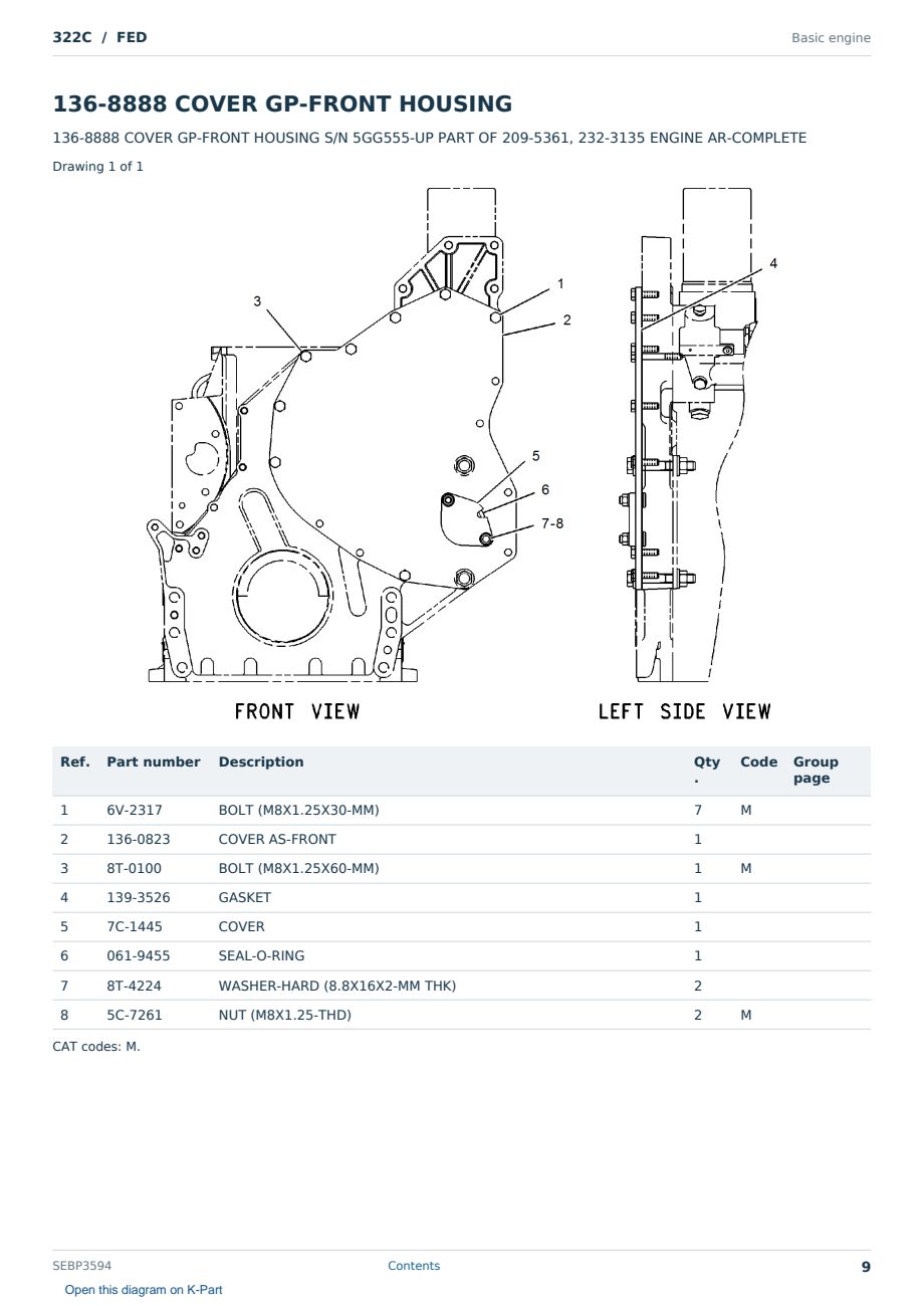 Caterpillar 322C S/N FED Partsbook SEBP3594 (English) - sample page 9 of 10 Caterpillar 322C S/N FED Partsbook SEBP3594 (English) - sample page 9 of 10
