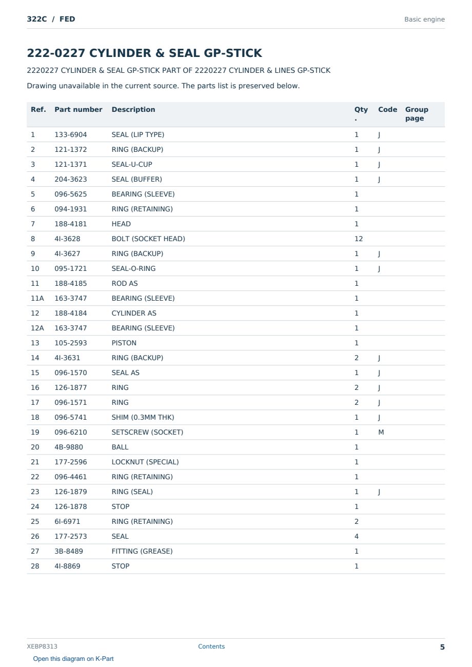 Caterpillar 322C S/N FED Partsbook XEBP8313 (English) - sample page 5 of 7 Caterpillar 322C S/N FED Partsbook XEBP8313 (English) - sample page 5 of 7