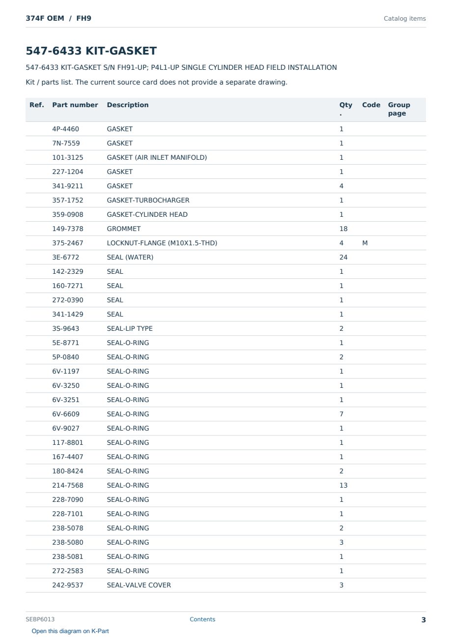 Caterpillar 374F OEM S/N FH9 Partsbook SEBP6013 (English) - sample page 3 of 9 Caterpillar 374F OEM S/N FH9 Partsbook SEBP6013 (English) - sample page 3 of 9