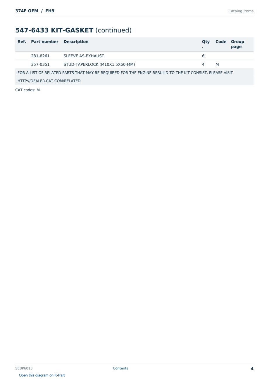 Caterpillar 374F OEM S/N FH9 Partsbook SEBP6013 (English) - sample page 4 of 9 Caterpillar 374F OEM S/N FH9 Partsbook SEBP6013 (English) - sample page 4 of 9