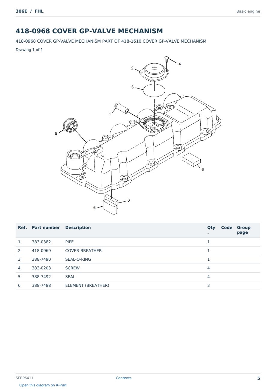Caterpillar 306E S/N FHL Partsbook SEBP6411 (English) - sample page 5 of 10 Caterpillar 306E S/N FHL Partsbook SEBP6411 (English) - sample page 5 of 10