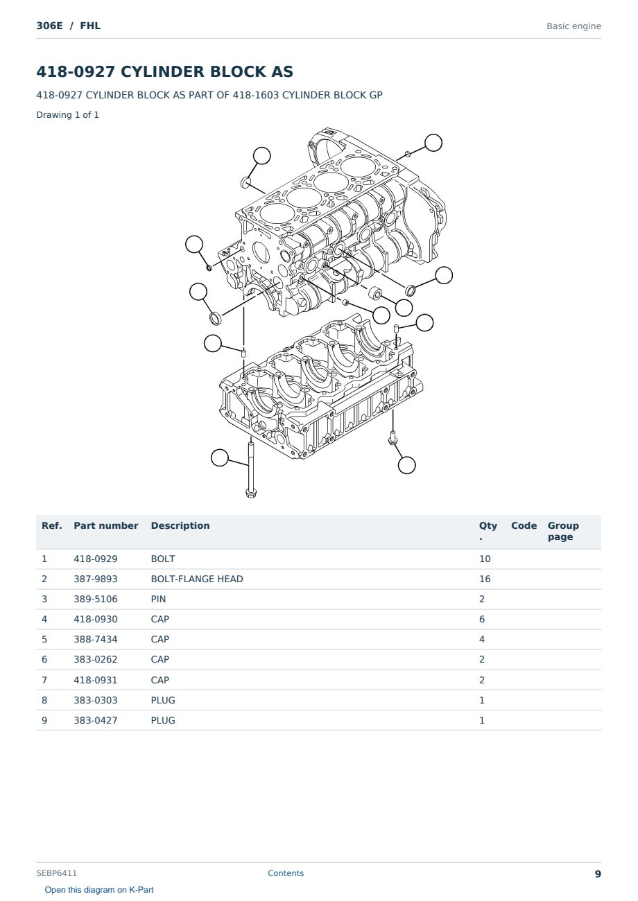 Caterpillar 306E S/N FHL Partsbook SEBP6411 (English) - sample page 9 of 10 Caterpillar 306E S/N FHL Partsbook SEBP6411 (English) - sample page 9 of 10