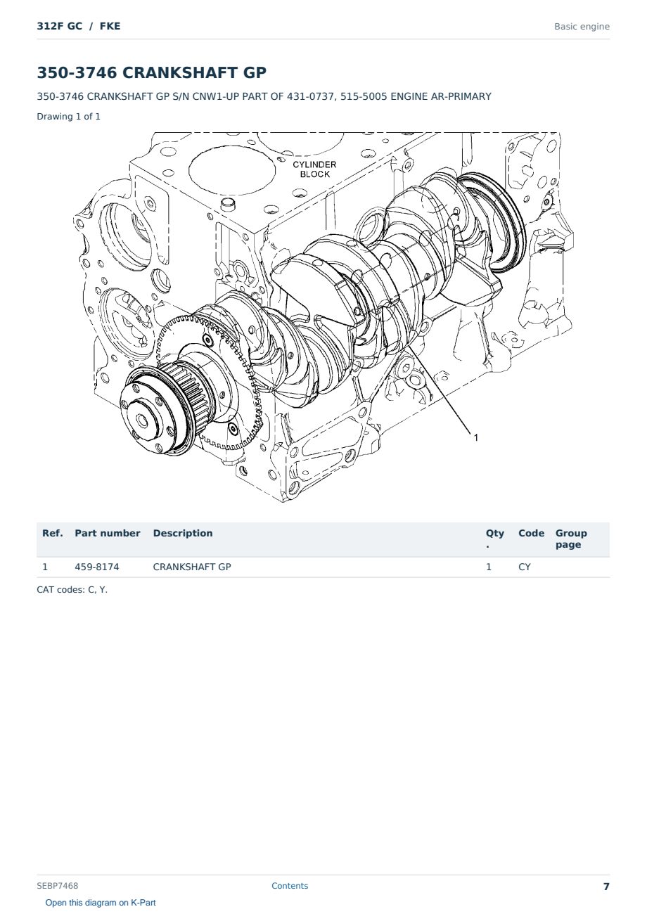 Caterpillar 312F GC S/N FKE Partsbook SEBP7468 (English) - sample page 7 of 10 Caterpillar 312F GC S/N FKE Partsbook SEBP7468 (English) - sample page 7 of 10