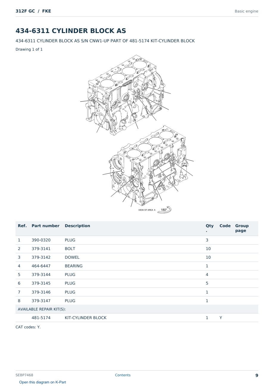 Caterpillar 312F GC S/N FKE Partsbook SEBP7468 (English) - sample page 9 of 10 Caterpillar 312F GC S/N FKE Partsbook SEBP7468 (English) - sample page 9 of 10