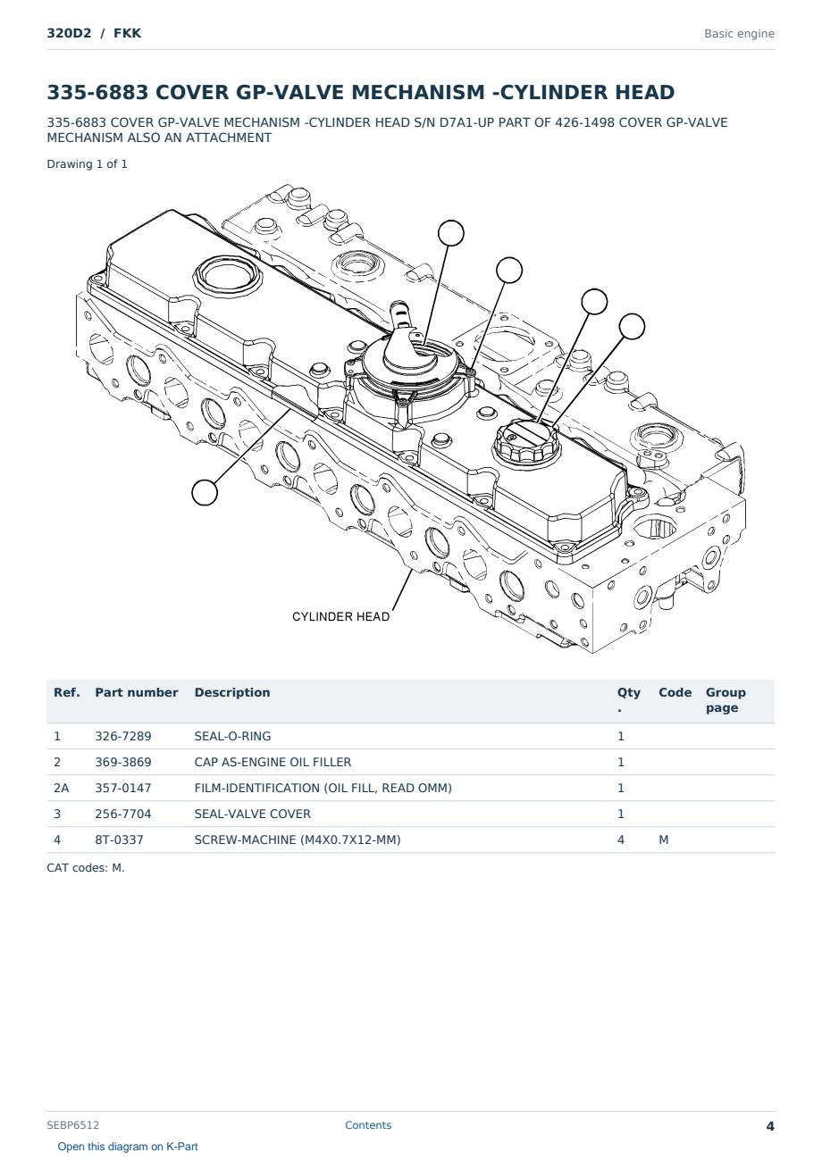 Caterpillar 320D2 S/N FKK Partsbook SEBP6512 (English) - sample page 4 of 10 Caterpillar 320D2 S/N FKK Partsbook SEBP6512 (English) - sample page 4 of 10