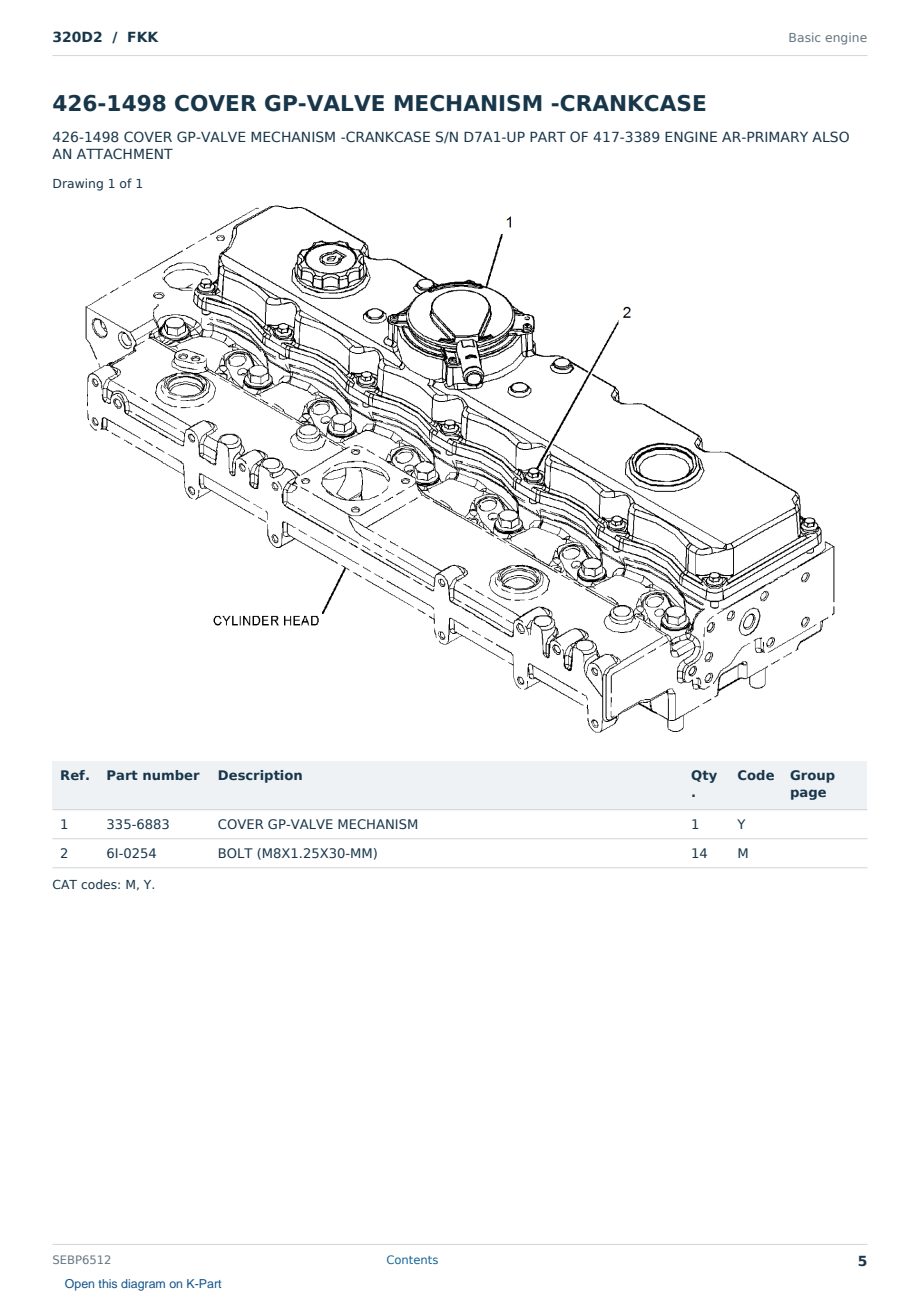 Caterpillar 320D2 S/N FKK Partsbook SEBP6512 (English) - sample page 5 of 10 Caterpillar 320D2 S/N FKK Partsbook SEBP6512 (English) - sample page 5 of 10
