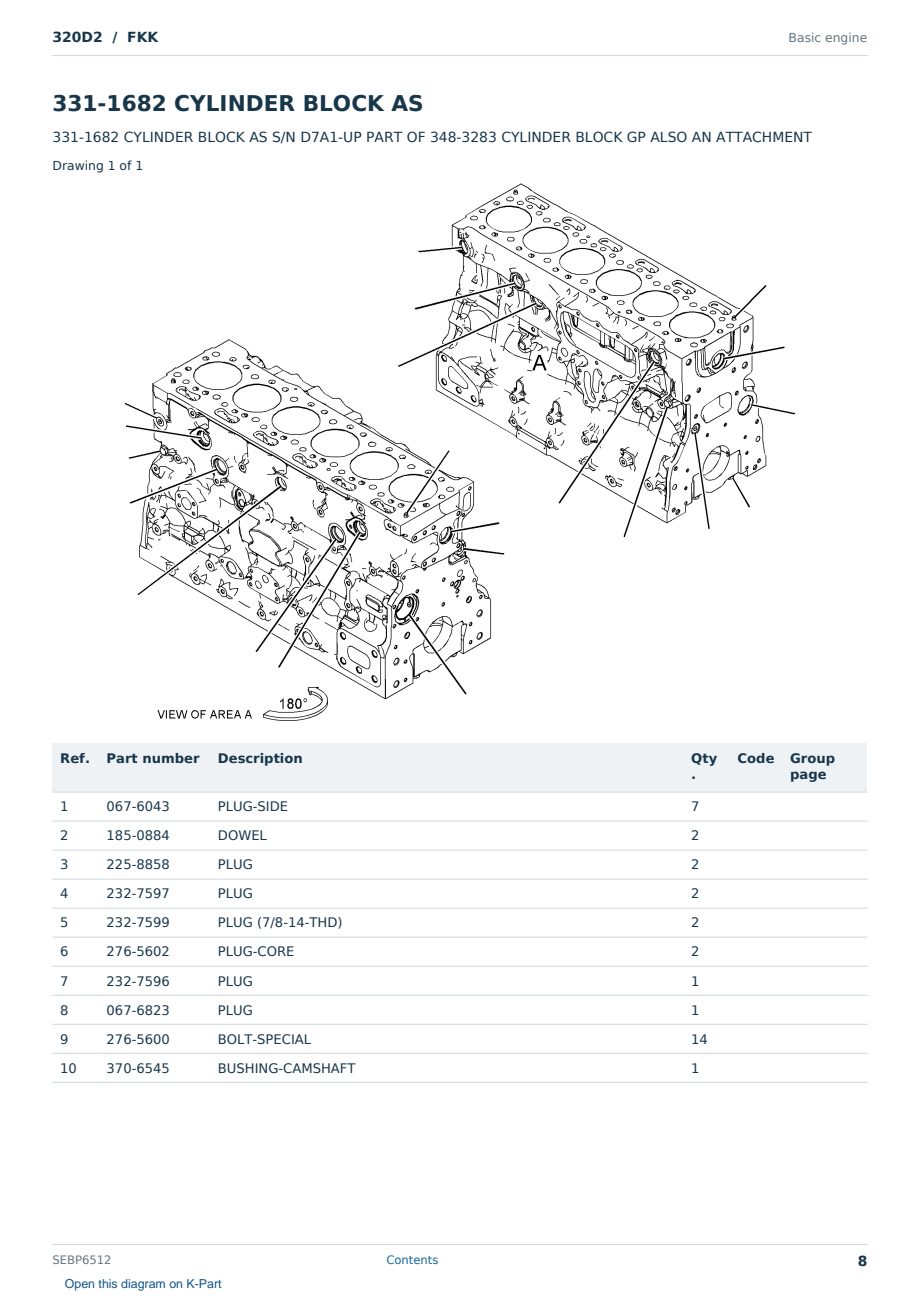Caterpillar 320D2 S/N FKK Partsbook SEBP6512 (English) - sample page 8 of 10 Caterpillar 320D2 S/N FKK Partsbook SEBP6512 (English) - sample page 8 of 10