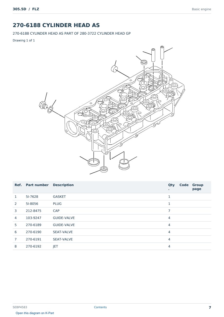 Caterpillar 305.5D S/N FLZ Partsbook SEBP4583 (English) - sample page 7 of 10 Caterpillar 305.5D S/N FLZ Partsbook SEBP4583 (English) - sample page 7 of 10
