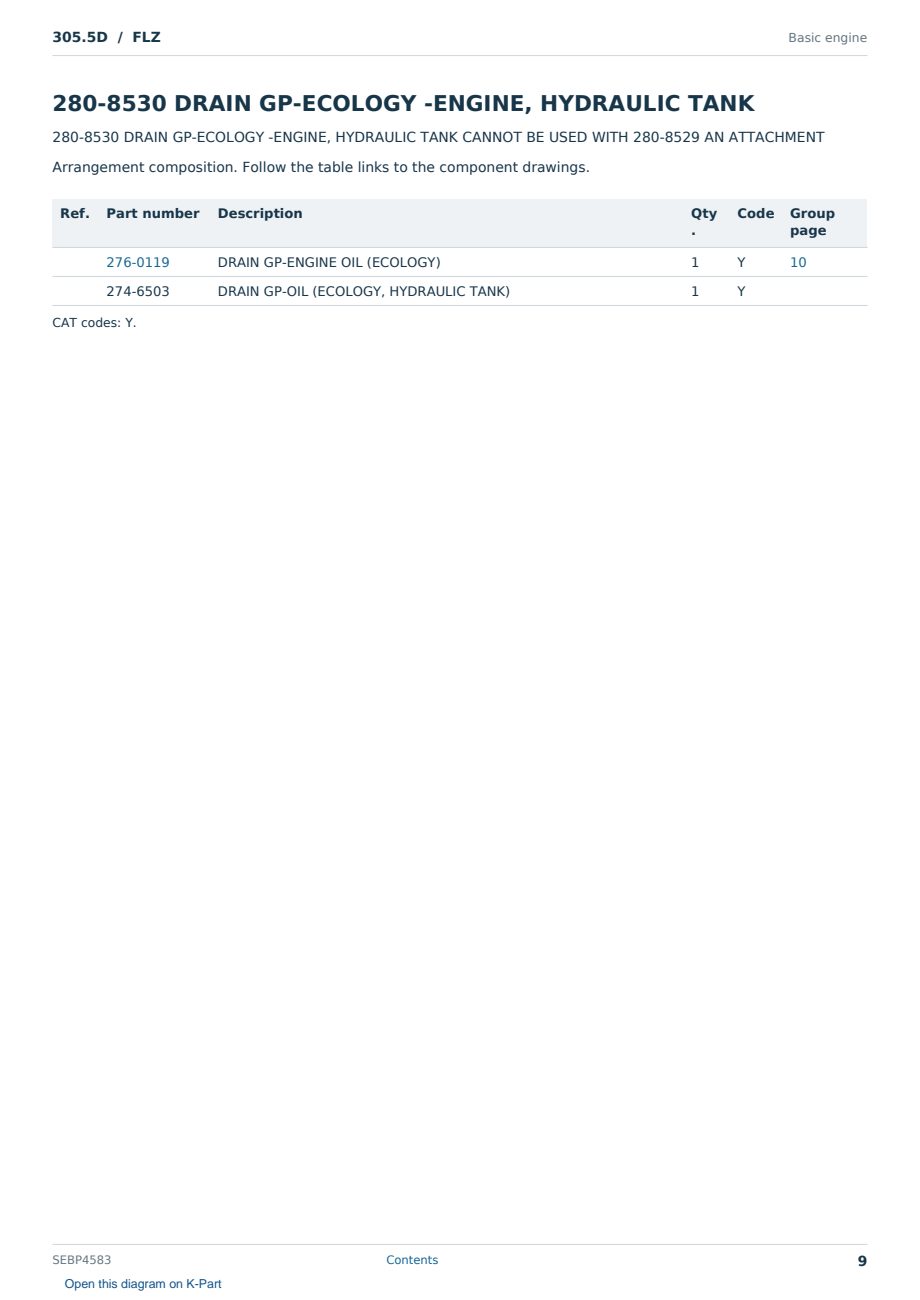 Caterpillar 305.5D S/N FLZ Partsbook SEBP4583 (English) - sample page 9 of 10 Caterpillar 305.5D S/N FLZ Partsbook SEBP4583 (English) - sample page 9 of 10