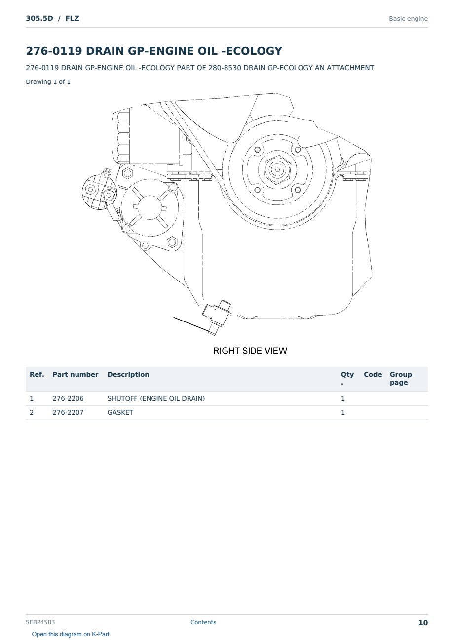 Caterpillar 305.5D S/N FLZ Partsbook SEBP4583 (English) - sample page 10 of 10 Caterpillar 305.5D S/N FLZ Partsbook SEBP4583 (English) - sample page 10 of 10