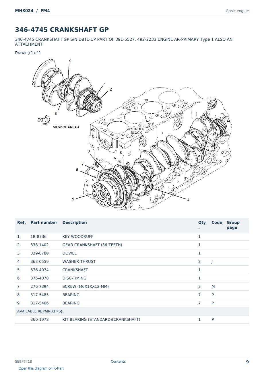 Caterpillar MH3024 S/N FM4 Partsbook SEBP7418 (English) - sample page 9 of 10 Caterpillar MH3024 S/N FM4 Partsbook SEBP7418 (English) - sample page 9 of 10