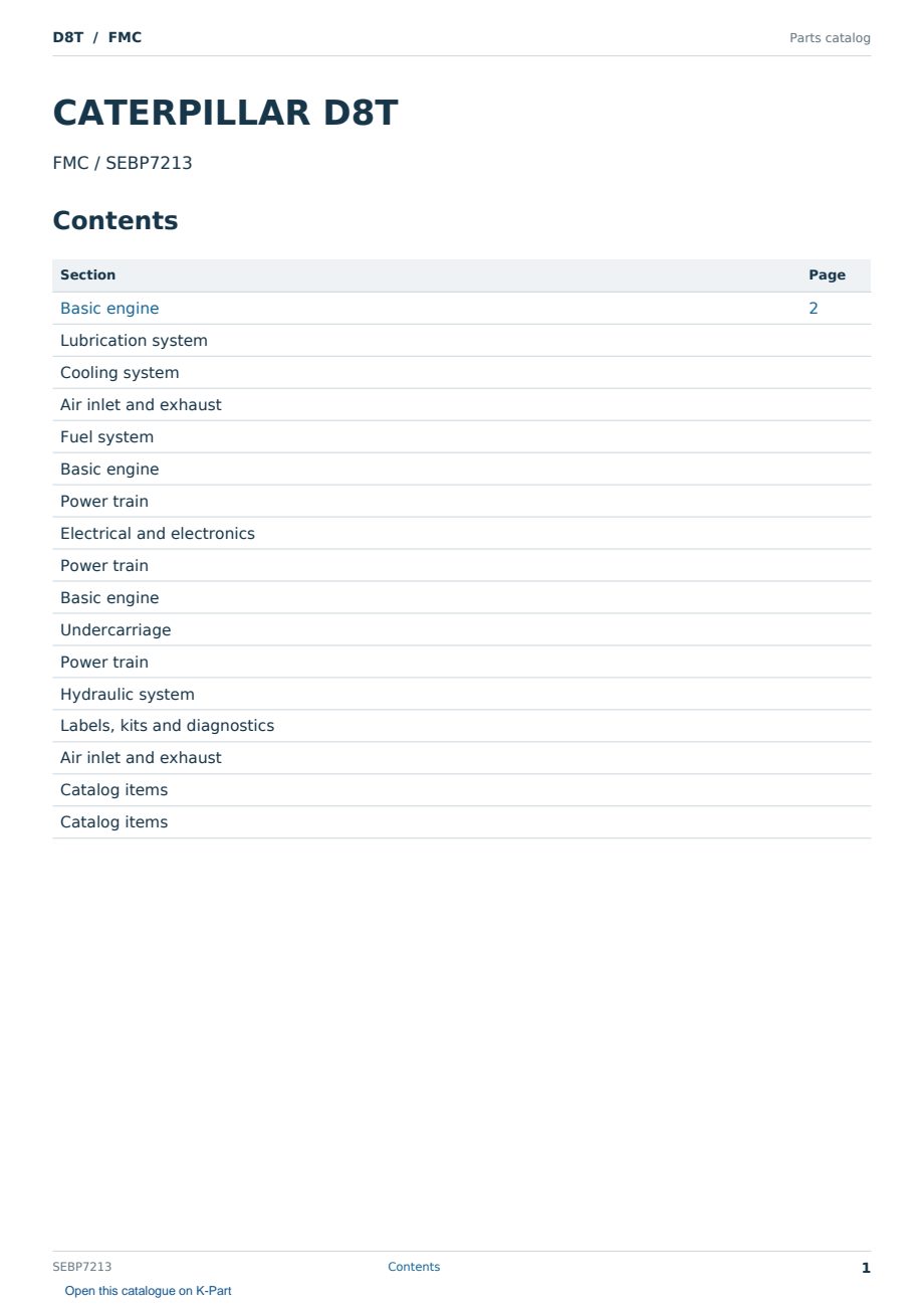 Caterpillar D8T S/N FMC Partsbook SEBP7213 (English) - sample page 1 of 10 Caterpillar D8T S/N FMC Partsbook SEBP7213 (English) - sample page 1 of 10