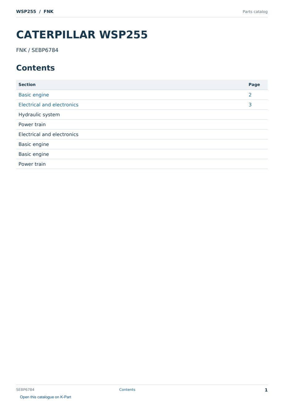 Caterpillar WSP255 S/N FNK Partsbook SEBP6784 (English) - sample page 1 of 10 Caterpillar WSP255 S/N FNK Partsbook SEBP6784 (English) - sample page 1 of 10