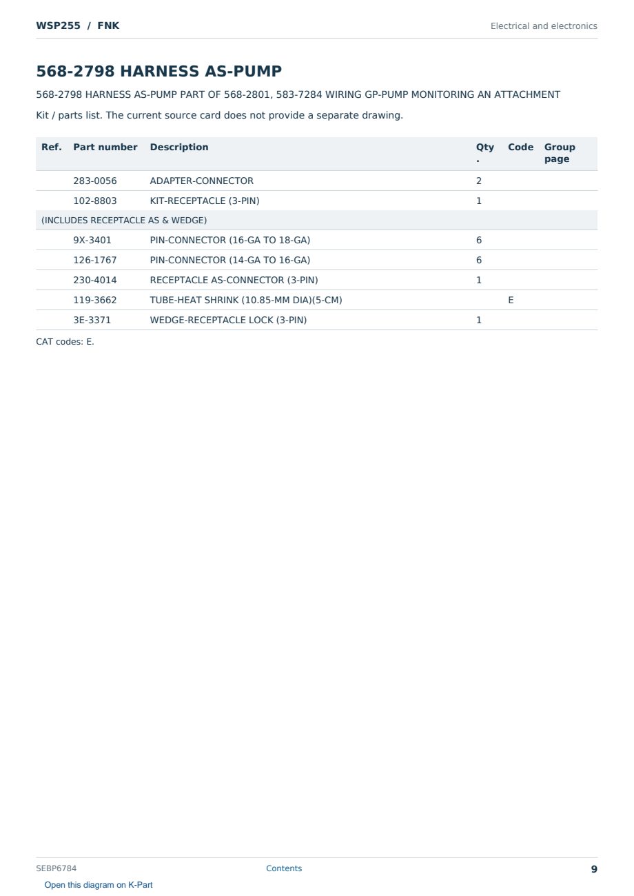 Caterpillar WSP255 S/N FNK Partsbook SEBP6784 (English) - sample page 9 of 10 Caterpillar WSP255 S/N FNK Partsbook SEBP6784 (English) - sample page 9 of 10
