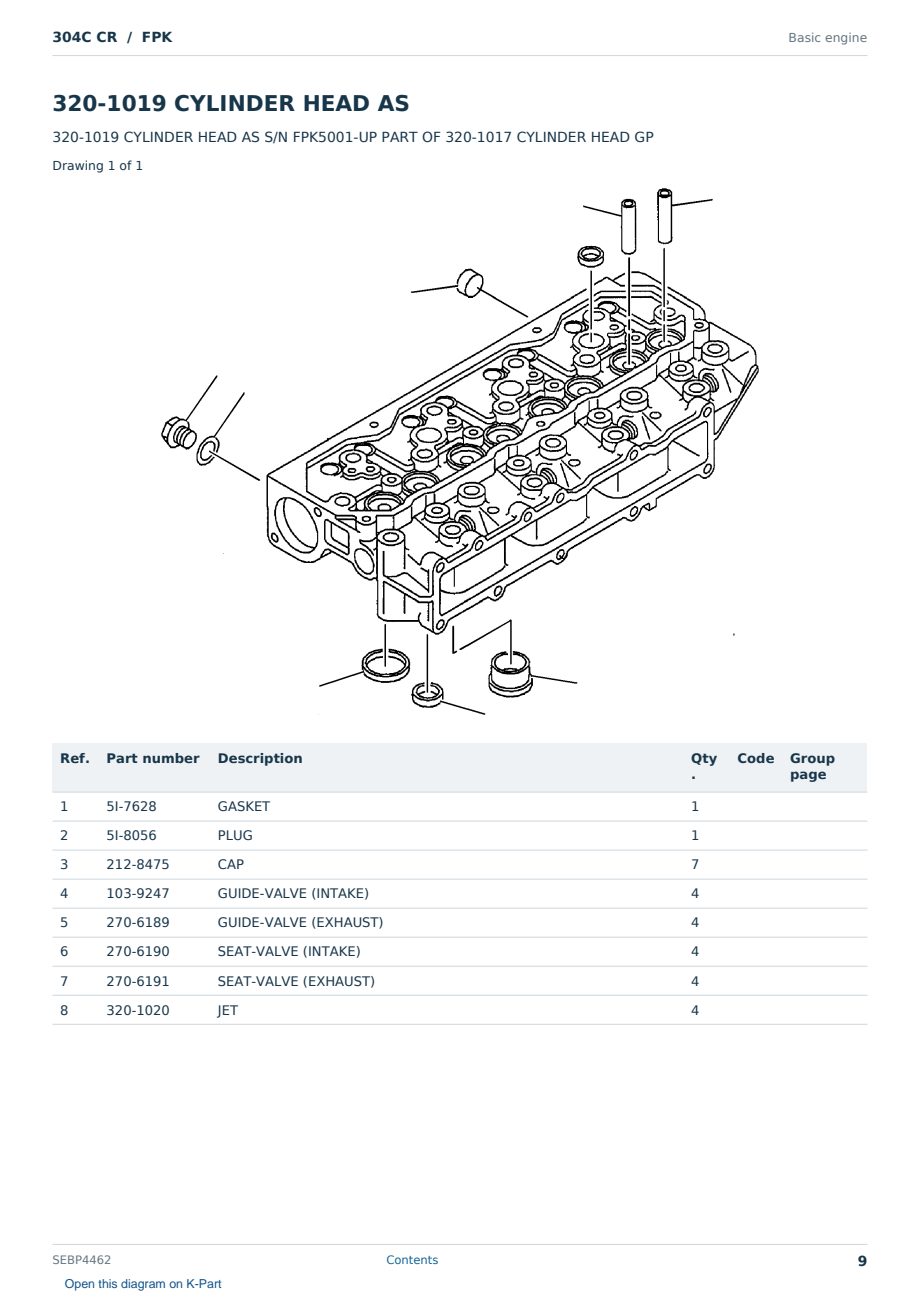 Caterpillar 304C CR S/N FPK Partsbook SEBP4462 (English) - sample page 9 of 10 Caterpillar 304C CR S/N FPK Partsbook SEBP4462 (English) - sample page 9 of 10