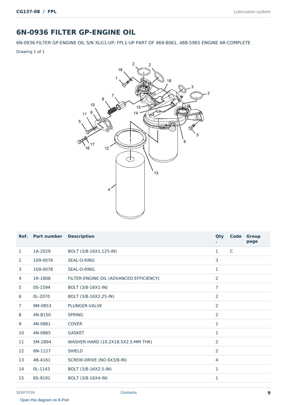 Caterpillar CG137-08 S/N FPL Partsbook SEBP7039 (English) - sample page 9 of 10 Caterpillar CG137-08 S/N FPL Partsbook SEBP7039 (English) - sample page 9 of 10