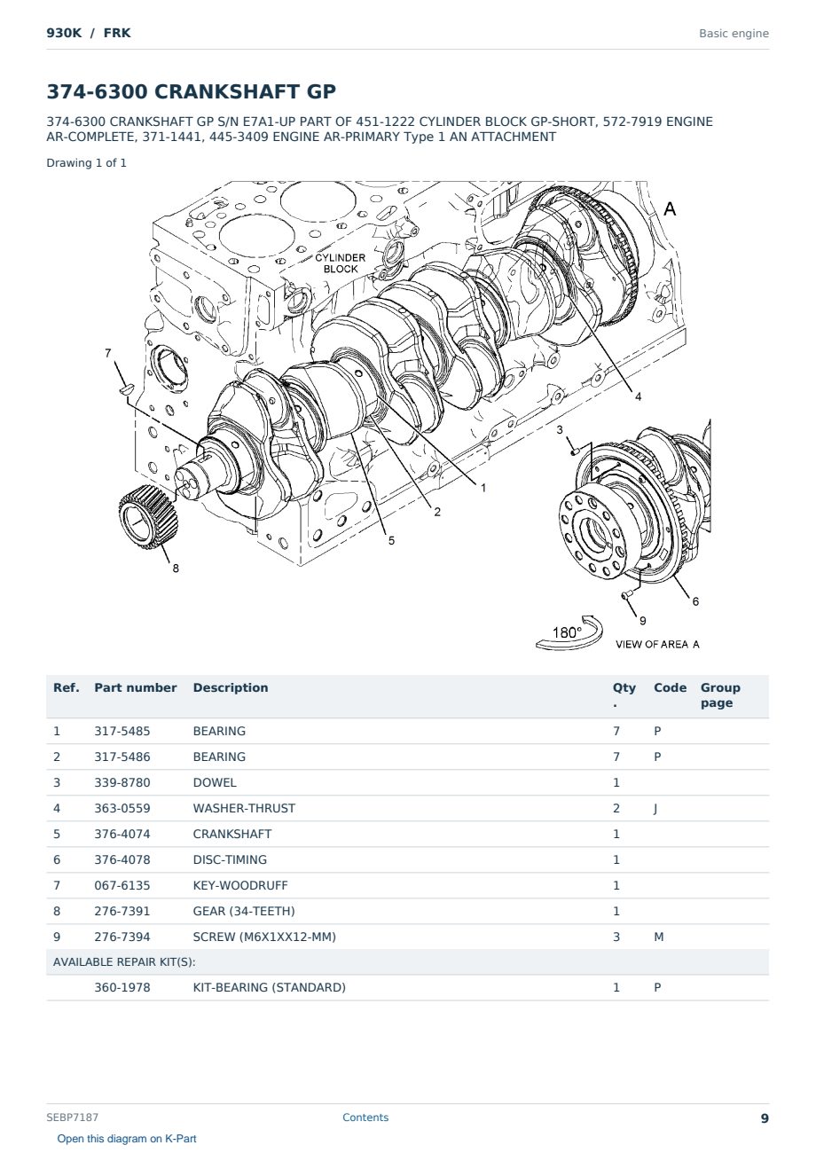 Caterpillar 930K S/N FRK Partsbook SEBP7187 (English) - sample page 9 of 10 Caterpillar 930K S/N FRK Partsbook SEBP7187 (English) - sample page 9 of 10
