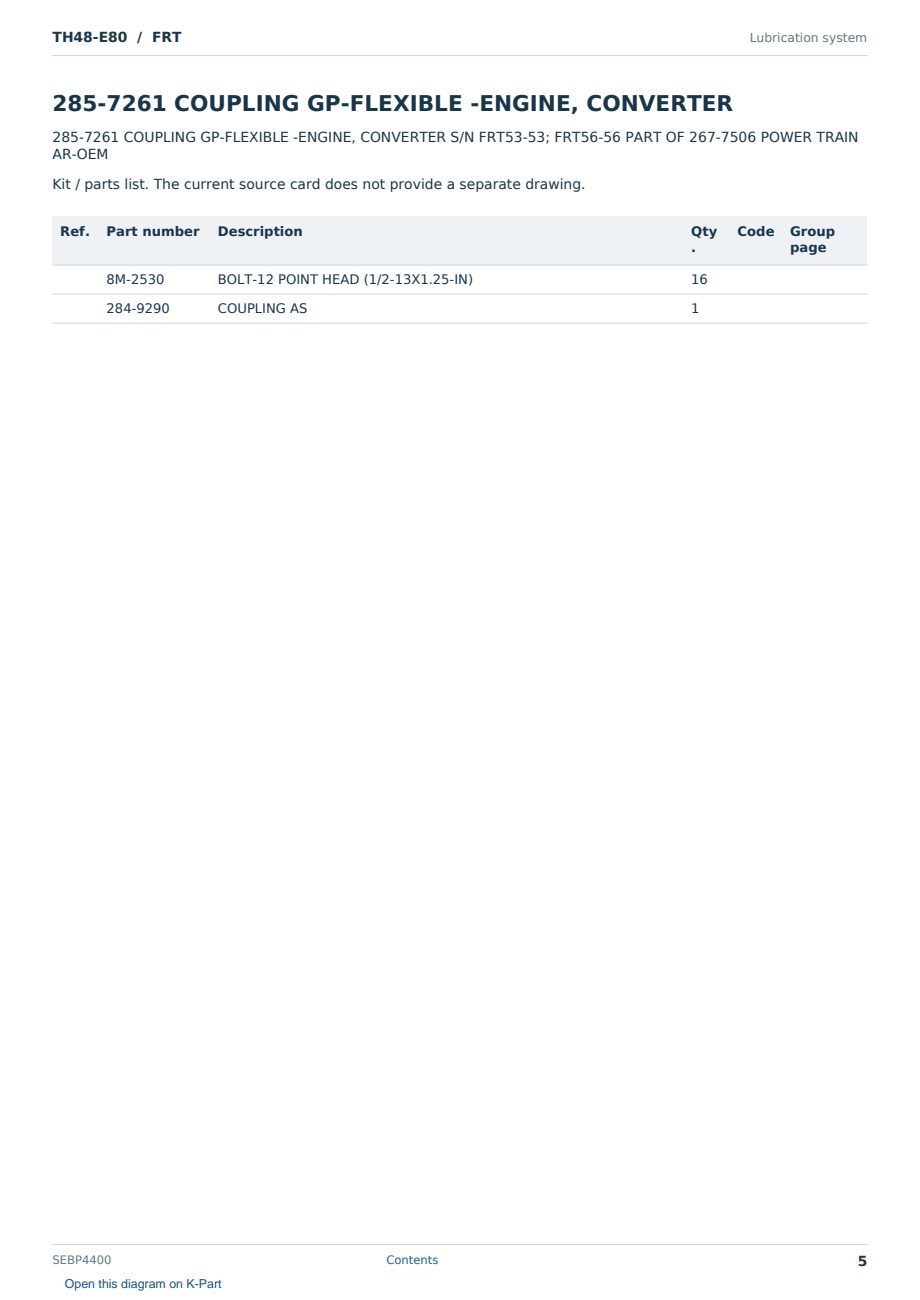 Caterpillar TH48-E80 S/N FRT Partsbook SEBP4400 (English) - sample page 5 of 10 Caterpillar TH48-E80 S/N FRT Partsbook SEBP4400 (English) - sample page 5 of 10