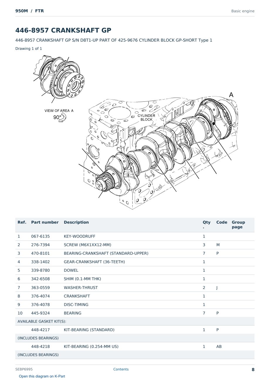 Caterpillar 950M S/N FTR Partsbook SEBP6995 (English) - sample page 8 of 10 Caterpillar 950M S/N FTR Partsbook SEBP6995 (English) - sample page 8 of 10