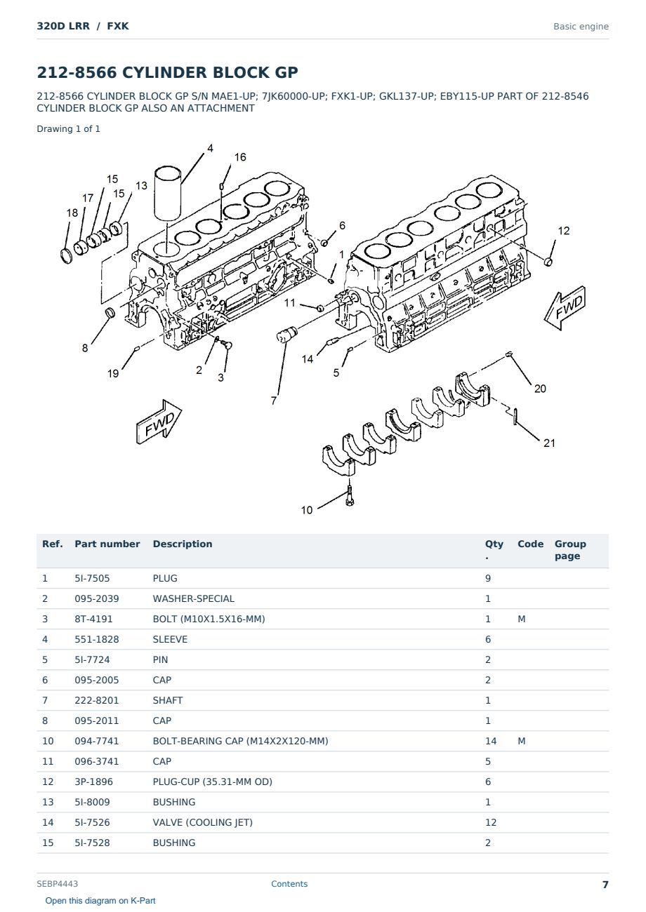Caterpillar 320D LRR S/N FXK Partsbook SEBP4443 (English) - sample page 7 of 10 Caterpillar 320D LRR S/N FXK Partsbook SEBP4443 (English) - sample page 7 of 10