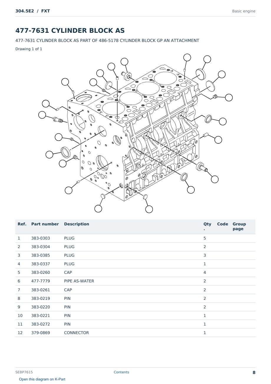 Caterpillar 304.5E2 S/N FXT Partsbook SEBP7615 (English) - sample page 8 of 10 Caterpillar 304.5E2 S/N FXT Partsbook SEBP7615 (English) - sample page 8 of 10