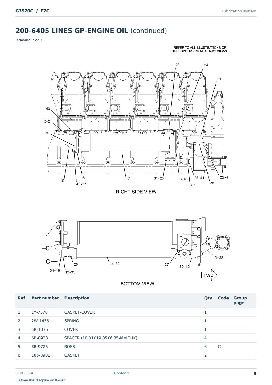 Caterpillar G3520C S/N FZC Partsbook SEBP6694 (English) - sample page 9 of 10 Caterpillar G3520C S/N FZC Partsbook SEBP6694 (English) - sample page 9 of 10
