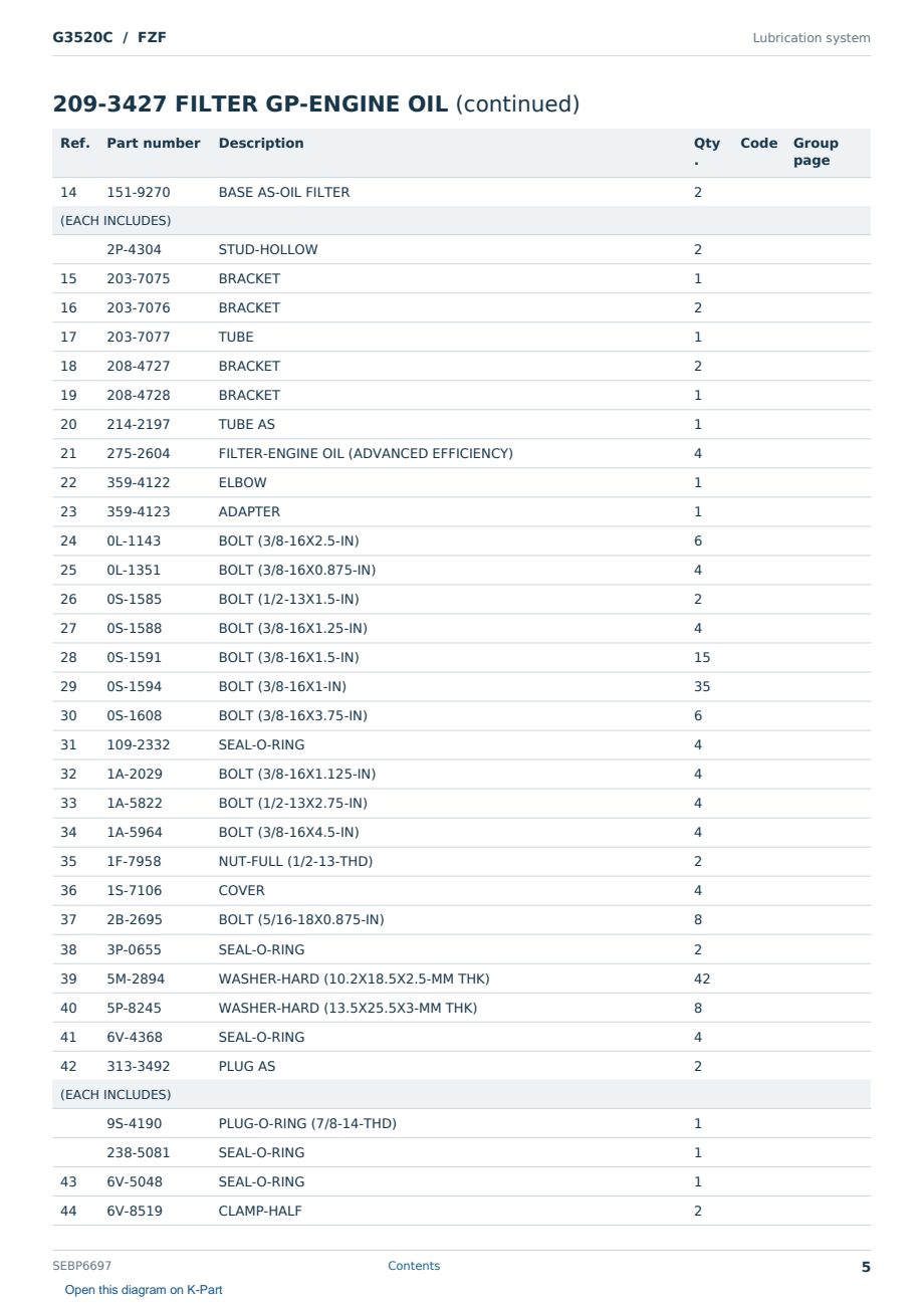 Caterpillar G3520C S/N FZF Partsbook SEBP6697 (English) - sample page 5 of 10 Caterpillar G3520C S/N FZF Partsbook SEBP6697 (English) - sample page 5 of 10