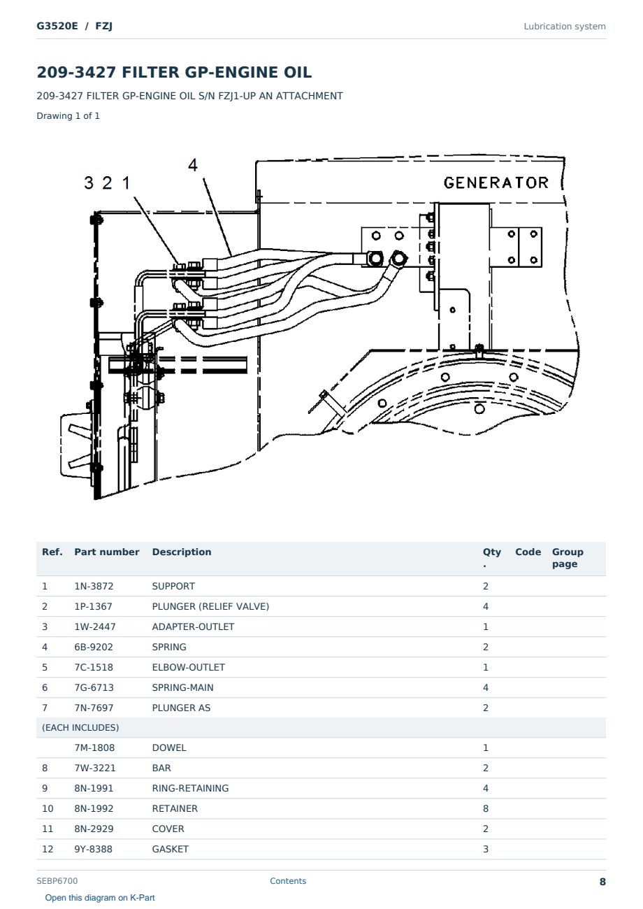 Caterpillar G3520E S/N FZJ Partsbook SEBP6700 (English) - sample page 8 of 10 Caterpillar G3520E S/N FZJ Partsbook SEBP6700 (English) - sample page 8 of 10