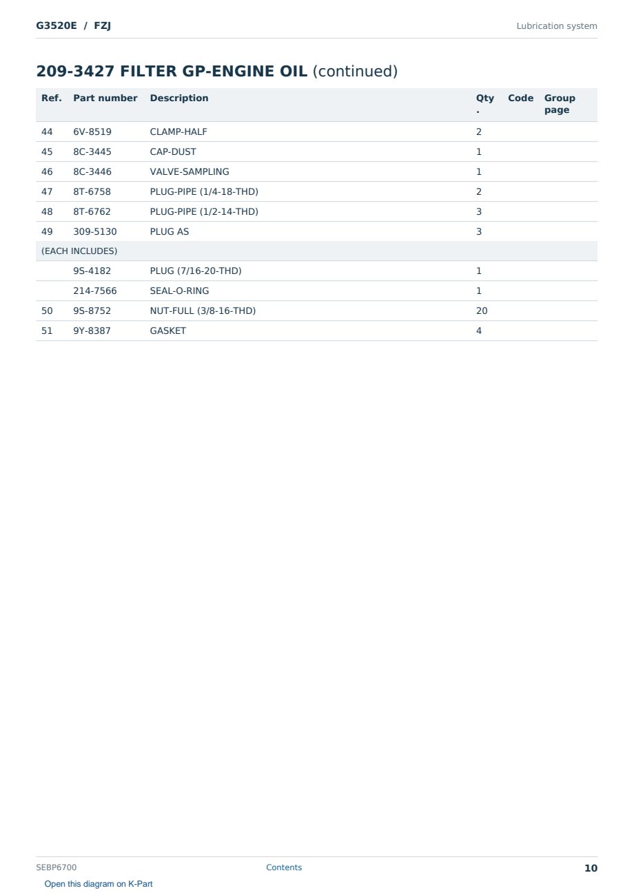 Caterpillar G3520E S/N FZJ Partsbook SEBP6700 (English) - sample page 10 of 10 Caterpillar G3520E S/N FZJ Partsbook SEBP6700 (English) - sample page 10 of 10