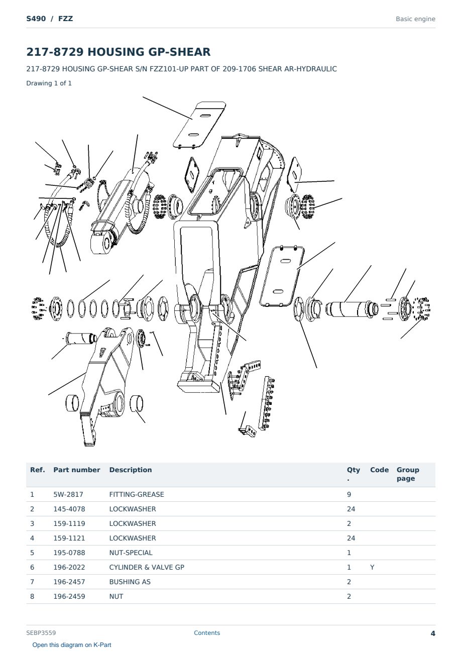 Caterpillar S490 S/N FZZ Partsbook SEBP3559 (English) - sample page 4 of 10 Caterpillar S490 S/N FZZ Partsbook SEBP3559 (English) - sample page 4 of 10