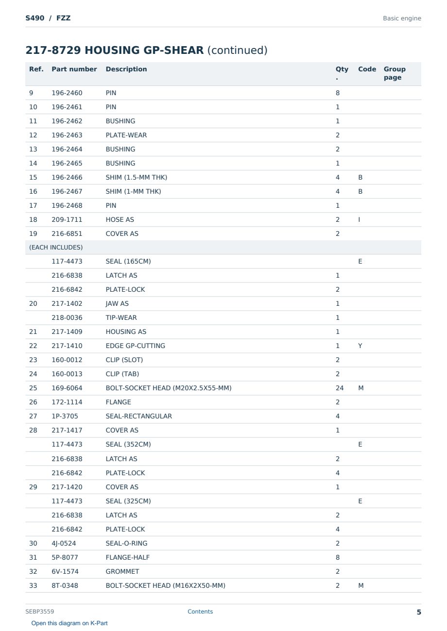 Caterpillar S490 S/N FZZ Partsbook SEBP3559 (English) - sample page 5 of 10 Caterpillar S490 S/N FZZ Partsbook SEBP3559 (English) - sample page 5 of 10