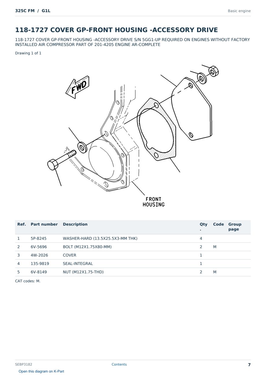Caterpillar 325C FM S/N G1L Partsbook SEBP3182 (English) - sample page 7 of 10 Caterpillar 325C FM S/N G1L Partsbook SEBP3182 (English) - sample page 7 of 10