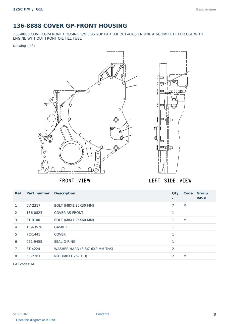 Caterpillar 325C FM S/N G1L Partsbook SEBP3182 (English) - sample page 8 of 10 Caterpillar 325C FM S/N G1L Partsbook SEBP3182 (English) - sample page 8 of 10
