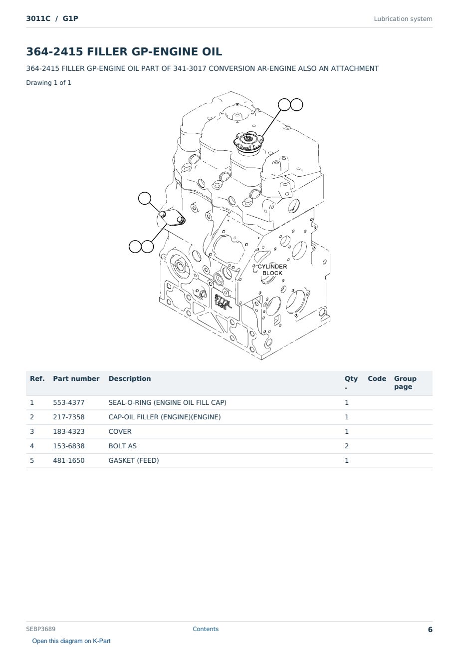 Caterpillar 3011C S/N G1P Partsbook SEBP3689 (English) - sample page 6 of 10 Caterpillar 3011C S/N G1P Partsbook SEBP3689 (English) - sample page 6 of 10