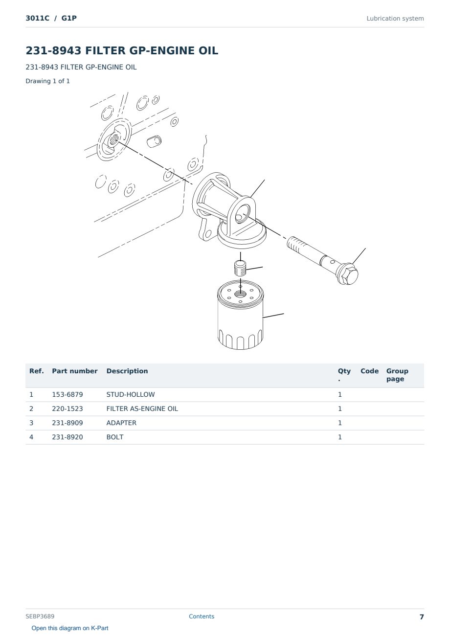 Caterpillar 3011C S/N G1P Partsbook SEBP3689 (English) - sample page 7 of 10 Caterpillar 3011C S/N G1P Partsbook SEBP3689 (English) - sample page 7 of 10