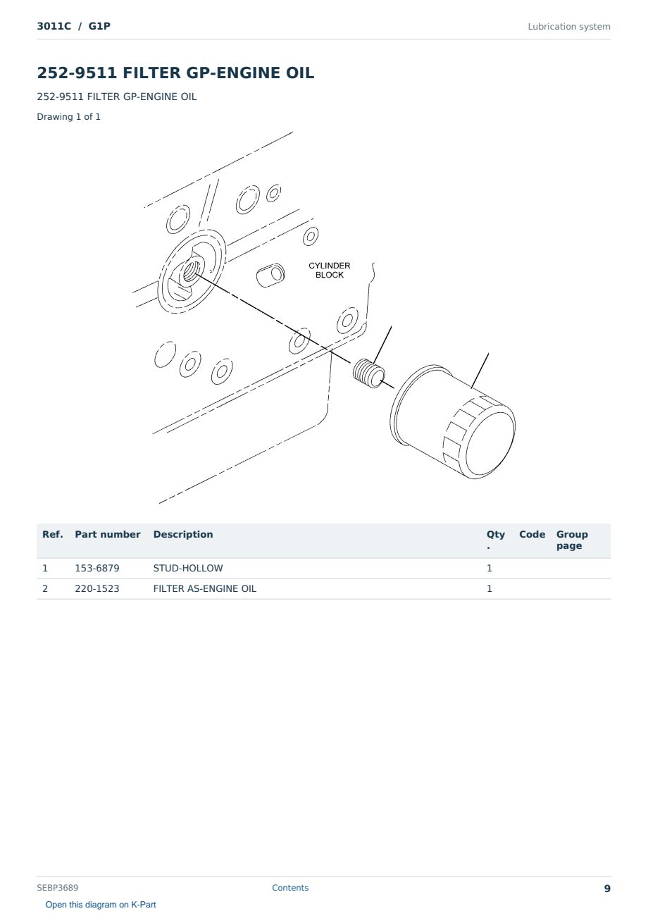 Caterpillar 3011C S/N G1P Partsbook SEBP3689 (English) - sample page 9 of 10 Caterpillar 3011C S/N G1P Partsbook SEBP3689 (English) - sample page 9 of 10
