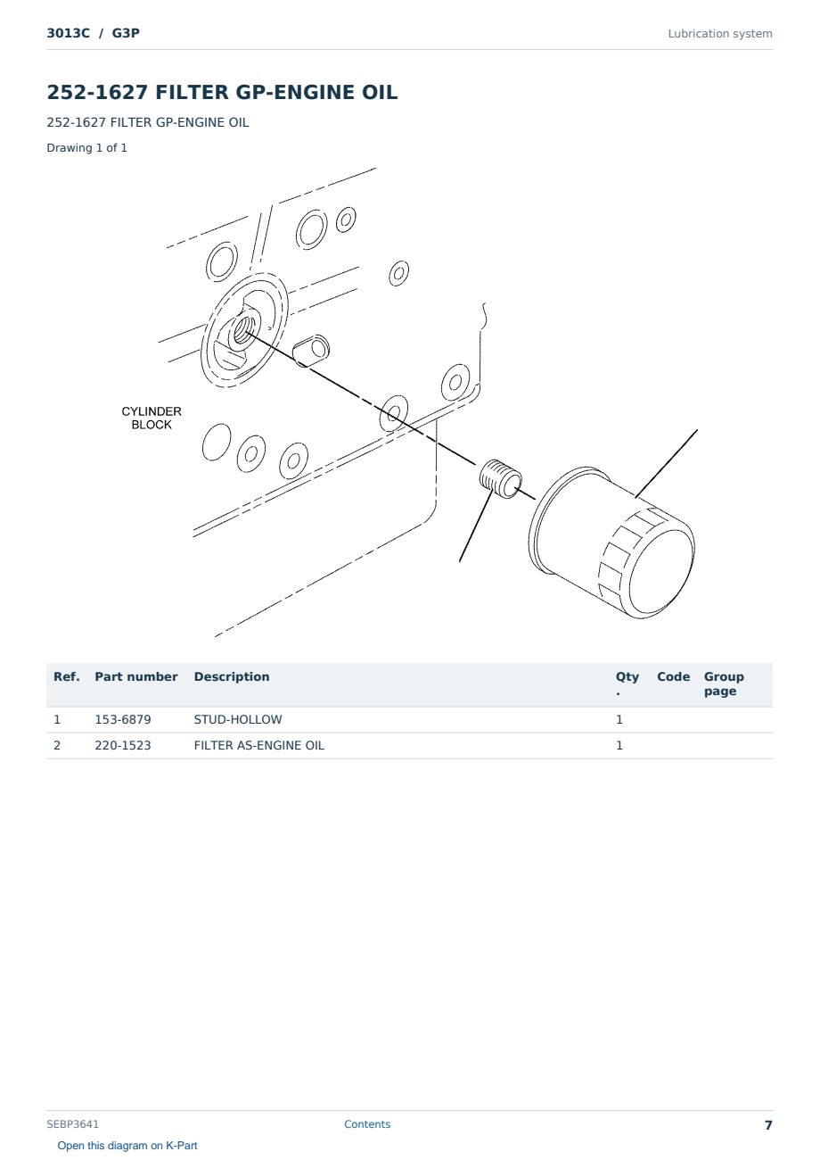 Caterpillar 3013C S/N G3P Partsbook SEBP3641 (English) - sample page 7 of 10 Caterpillar 3013C S/N G3P Partsbook SEBP3641 (English) - sample page 7 of 10
