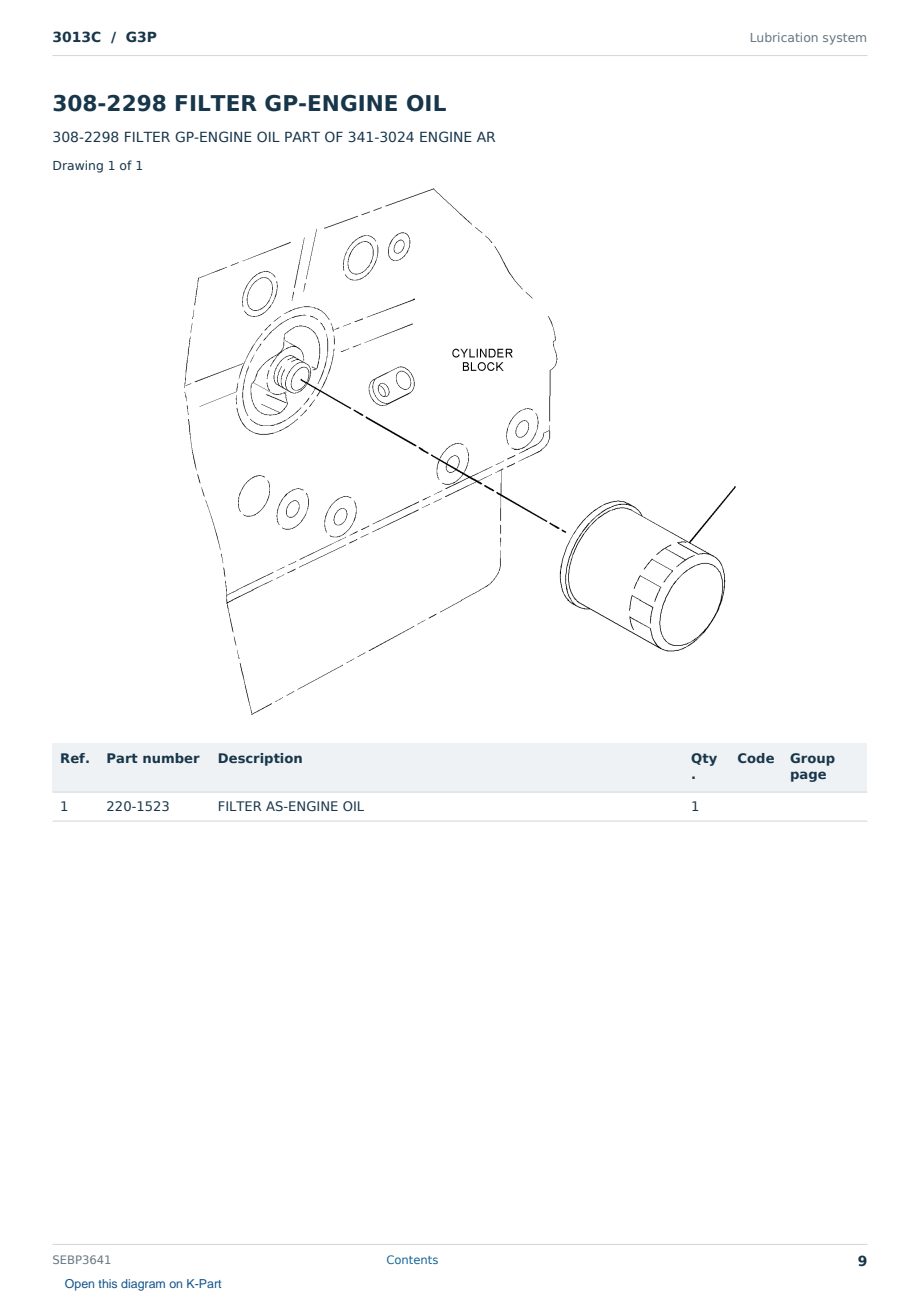 Caterpillar 3013C S/N G3P Partsbook SEBP3641 (English) - sample page 9 of 10 Caterpillar 3013C S/N G3P Partsbook SEBP3641 (English) - sample page 9 of 10