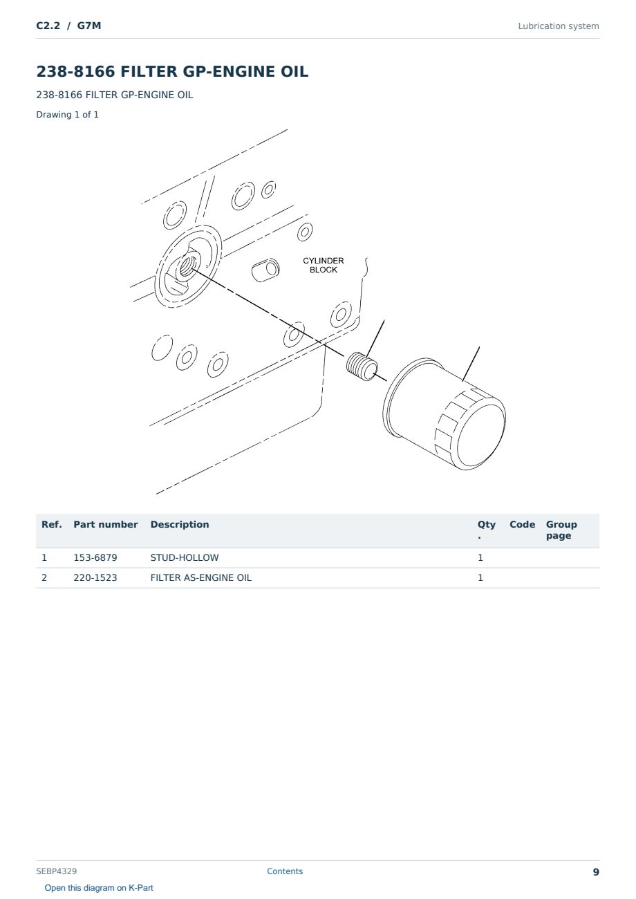 Caterpillar C2.2 S/N G7M Partsbook SEBP4329 (English) - sample page 9 of 10 Caterpillar C2.2 S/N G7M Partsbook SEBP4329 (English) - sample page 9 of 10