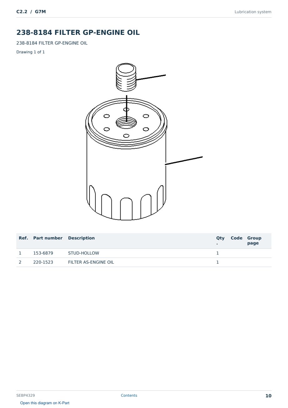 Caterpillar C2.2 S/N G7M Partsbook SEBP4329 (English) - sample page 10 of 10 Caterpillar C2.2 S/N G7M Partsbook SEBP4329 (English) - sample page 10 of 10