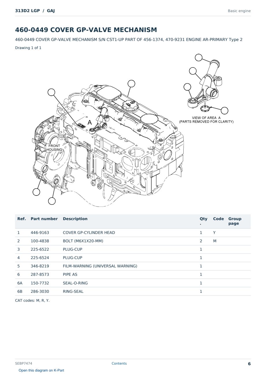 Caterpillar 313D2 LGP S/N GAJ Partsbook SEBP7474 (English) - sample page 6 of 10 Caterpillar 313D2 LGP S/N GAJ Partsbook SEBP7474 (English) - sample page 6 of 10
