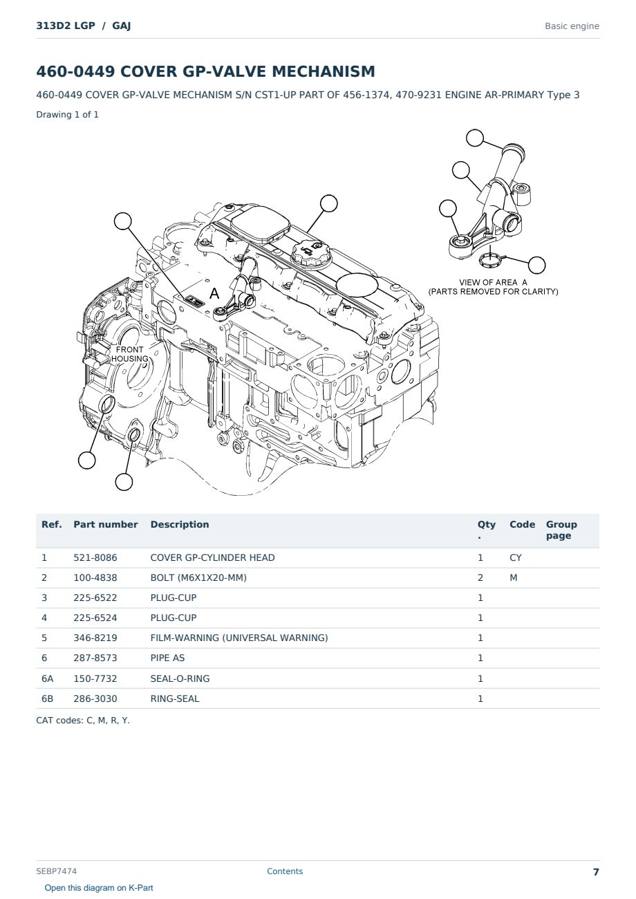 Caterpillar 313D2 LGP S/N GAJ Partsbook SEBP7474 (English) - sample page 7 of 10 Caterpillar 313D2 LGP S/N GAJ Partsbook SEBP7474 (English) - sample page 7 of 10
