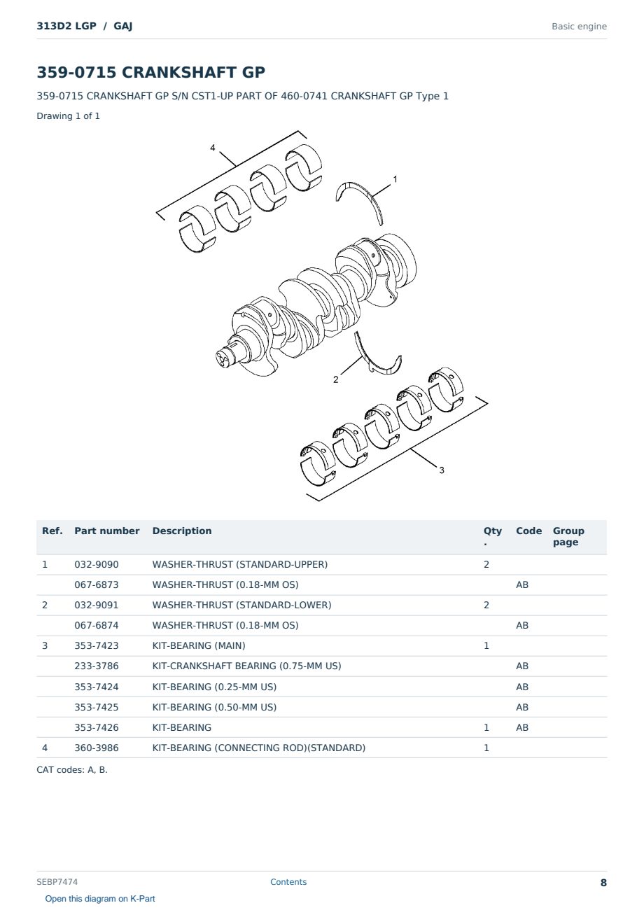 Caterpillar 313D2 LGP S/N GAJ Partsbook SEBP7474 (English) - sample page 8 of 10 Caterpillar 313D2 LGP S/N GAJ Partsbook SEBP7474 (English) - sample page 8 of 10