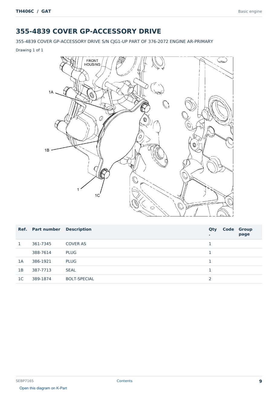 Caterpillar TH406C S/N GAT Partsbook SEBP7165 (English) - sample page 9 of 10 Caterpillar TH406C S/N GAT Partsbook SEBP7165 (English) - sample page 9 of 10