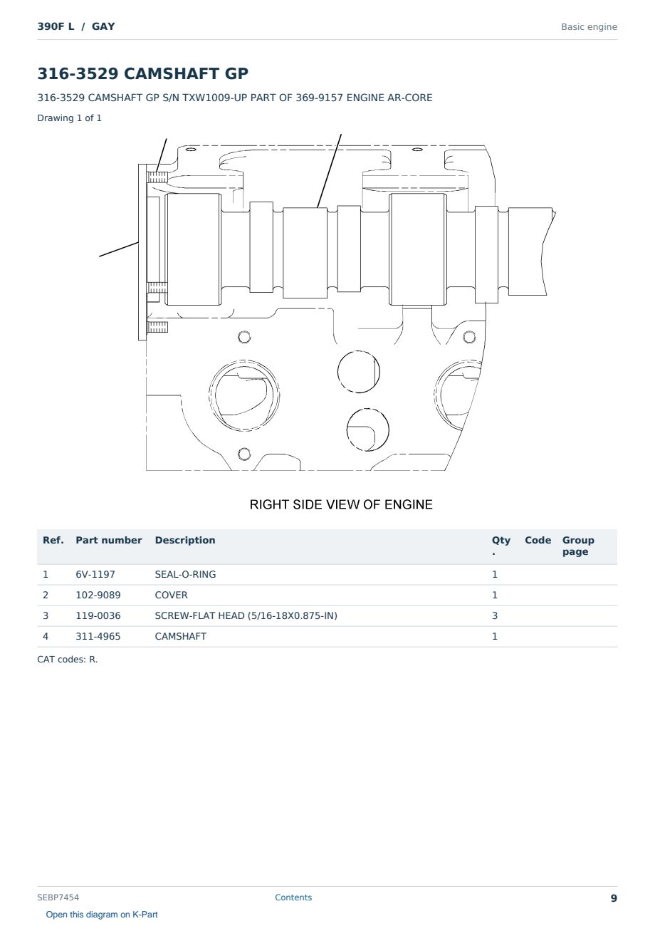 Caterpillar 390F L S/N GAY Partsbook SEBP7454 (English) - sample page 9 of 10 Caterpillar 390F L S/N GAY Partsbook SEBP7454 (English) - sample page 9 of 10