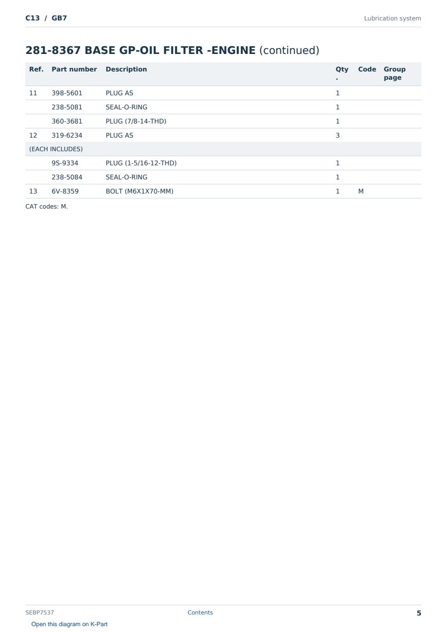 Caterpillar C13 S/N GB7 Partsbook SEBP7537 (English) - sample page 5 of 10 Caterpillar C13 S/N GB7 Partsbook SEBP7537 (English) - sample page 5 of 10